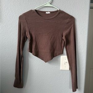 Garage Chocolate Brown Long Sleeve Crop Top